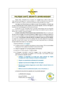 Engagements Politique Santé, Sécurité et Environnement (SEE) et Régles d&rsquo;Or